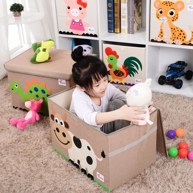 Cute Cartoon Folding Baby Storage Box with Handle Toy Organizer Household Goods Sundries Basket - Children\'s Toy Container