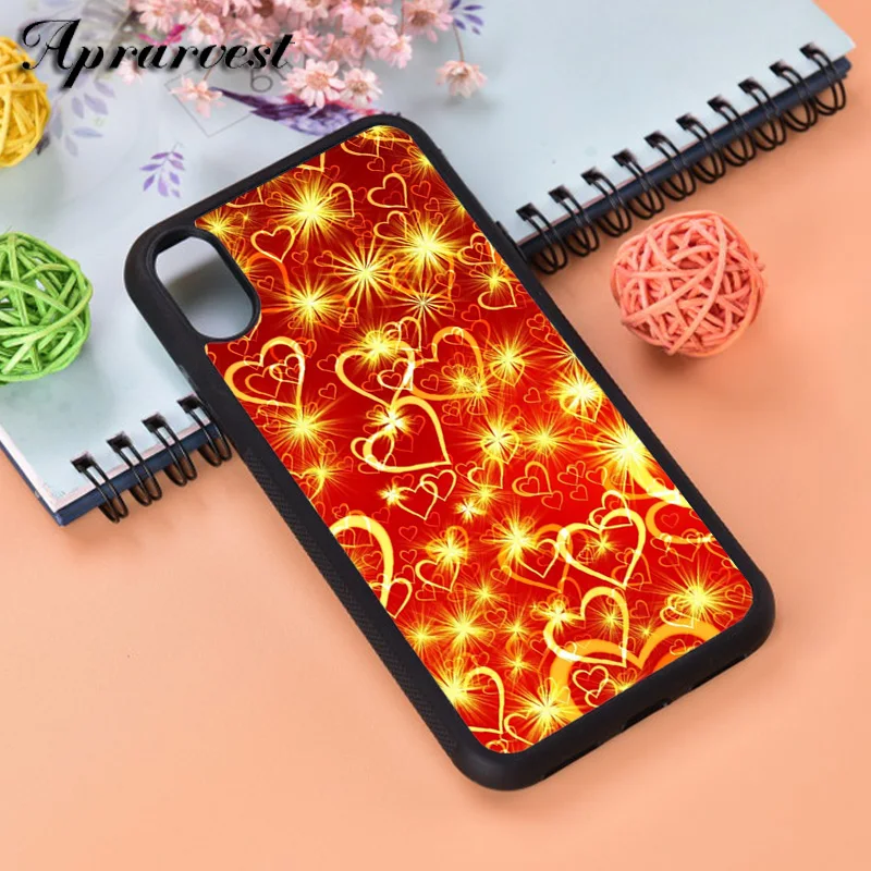 Aprarvest Sparkly Gold And Red Love Hearts Silicone Rubber Phone Case Cover For iPhone 6 6S 7 8 PLUS X XS XR 11 12 MINI PRO MAX