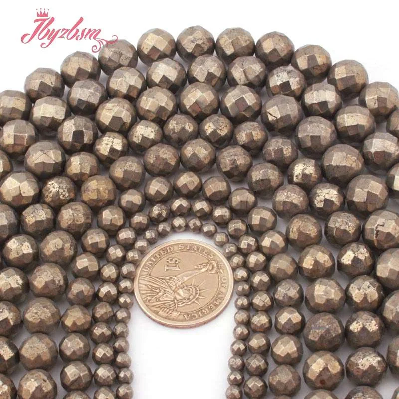 2,3,6,8,10mm Faceted Round Silvers Gray Pyrite Loose Beads Natural Stone Beads For DIY Necklace Bracelets Jewelry Making Str 15