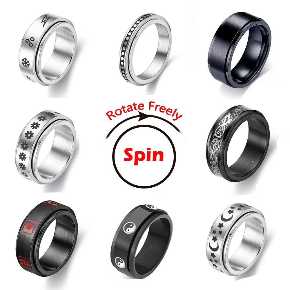 Anxiety Ring Figet Spinner Rings For Women & Men Stainless Steel Rotate Freely Spinning Anti Stress Accessories Jewelry Gifts