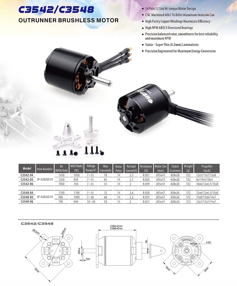 SURPASS HOBBY Brushless Motor C3548 14Pole Motor with Accessories for Aircraft Multicopter RC Plane Helicopter