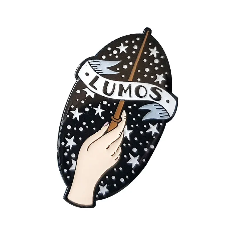 Lumos Spells brooch magic light-creation wand pins wizarding jewelry producing a flash of sunlight breaking the darkness