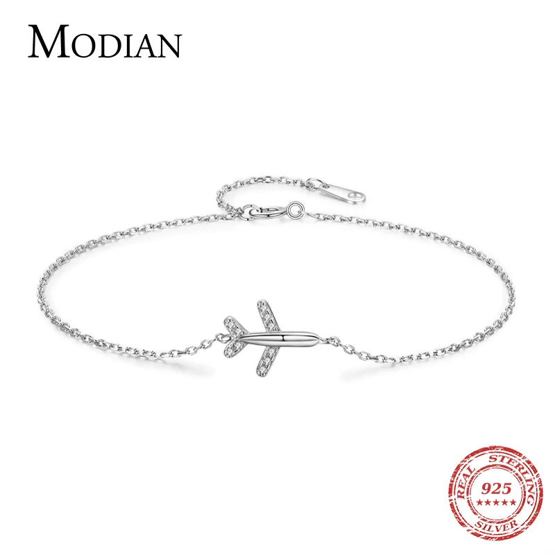 

Modian Fashion Clear CZ Aircraft Bracelet Solid 925 Sterling Silver Charm Chain Exquisite Bracelets For Women Girls Jewelry Gift
