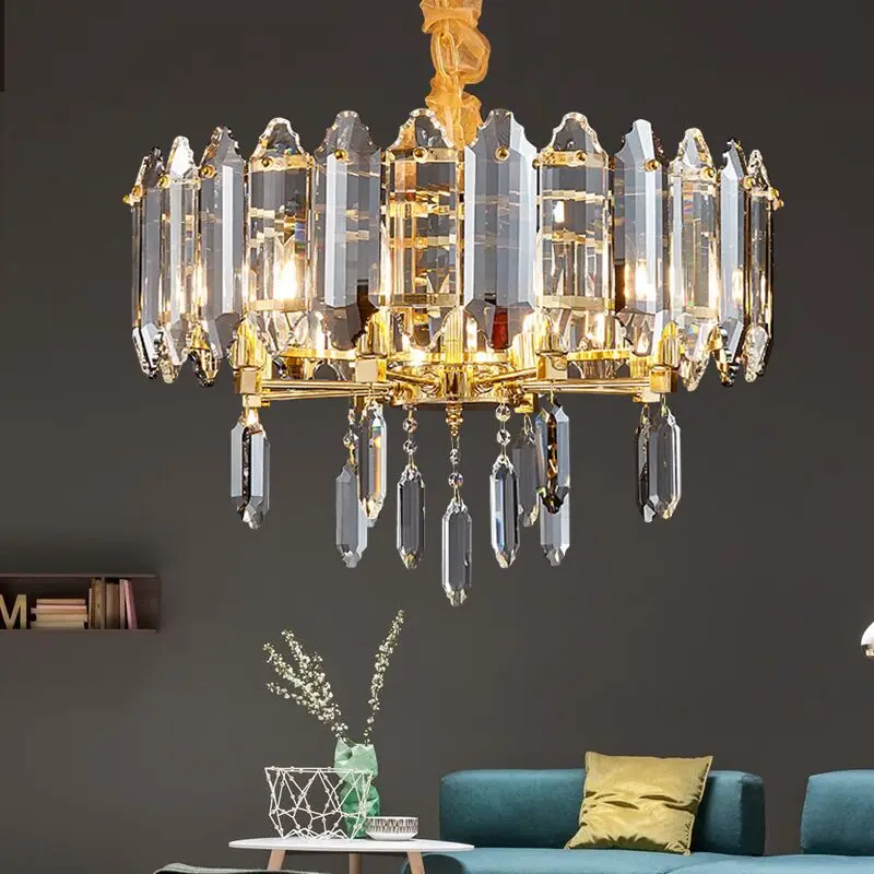 Luxury Crystal Chandelier For Living Room Bedroom Round Dining Room Light Fixtures Clear/Smoke Gray Crystals Hanging Lamp