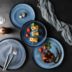 Starry Blue Nordic Ceramic Plate Serving Round Tray Decorative Salad Sushi Dessert Plate Porcelain Tableware Dinner Sets