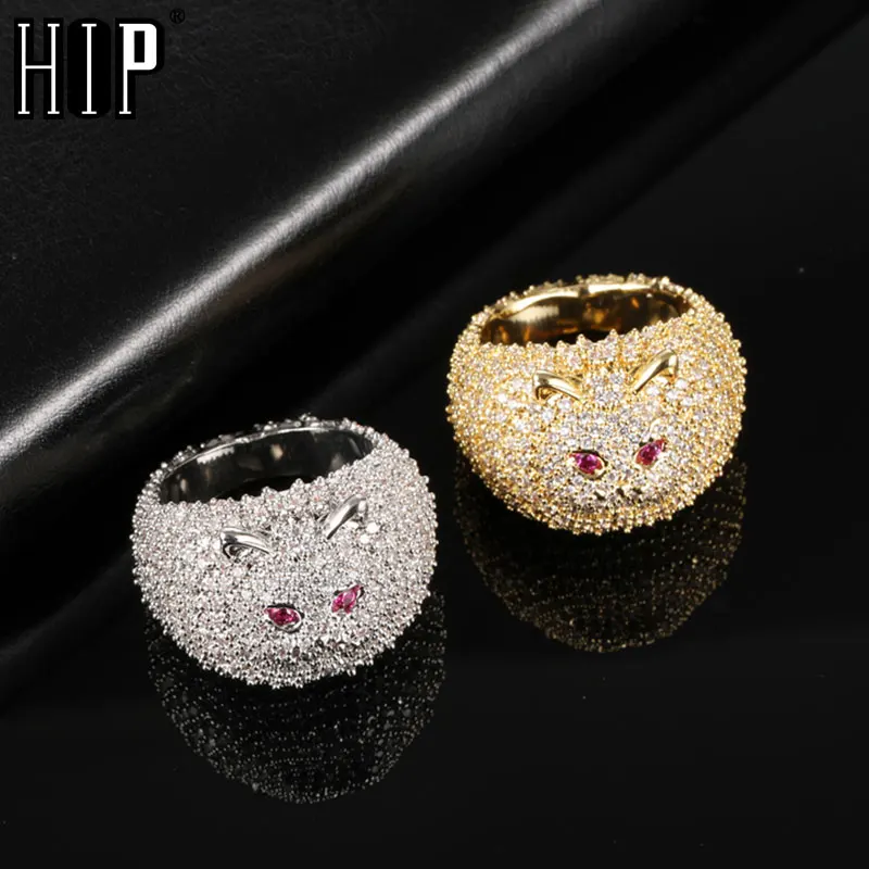 Hip Hop Iced Out Bling Charm Owl Ring Mens Gold Silver Color Cubic Zirconia Ring For Men Women Jewelry