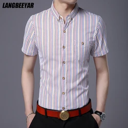 2023 Summer New Brand Button Down Slim Fit Men Shirts Korean Short Sleeve Striped Casual Fashion Mens Designer Clothes