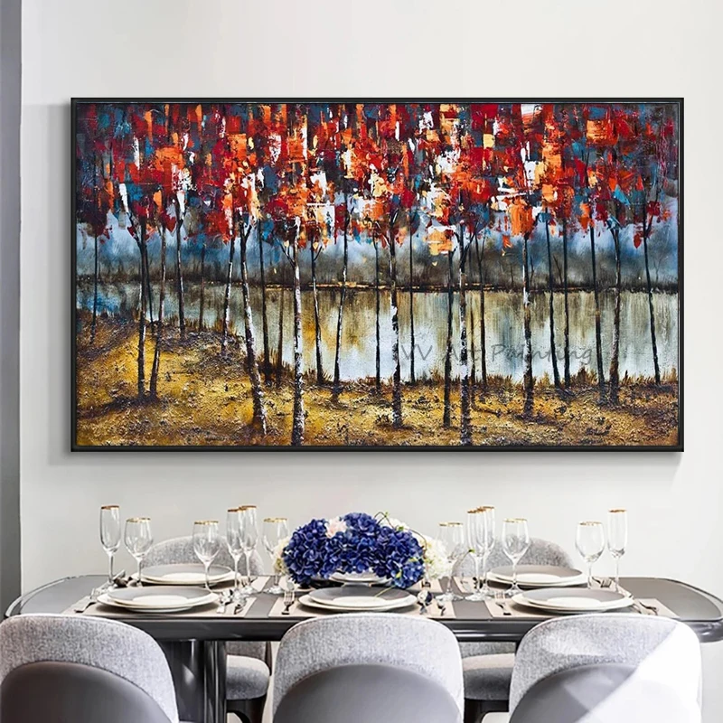 

Hand Painted Knife Colorful Tree Painting Modern Abstract Paintings Oil Painting On Canvas Home Decoration Luxury For Home Decor