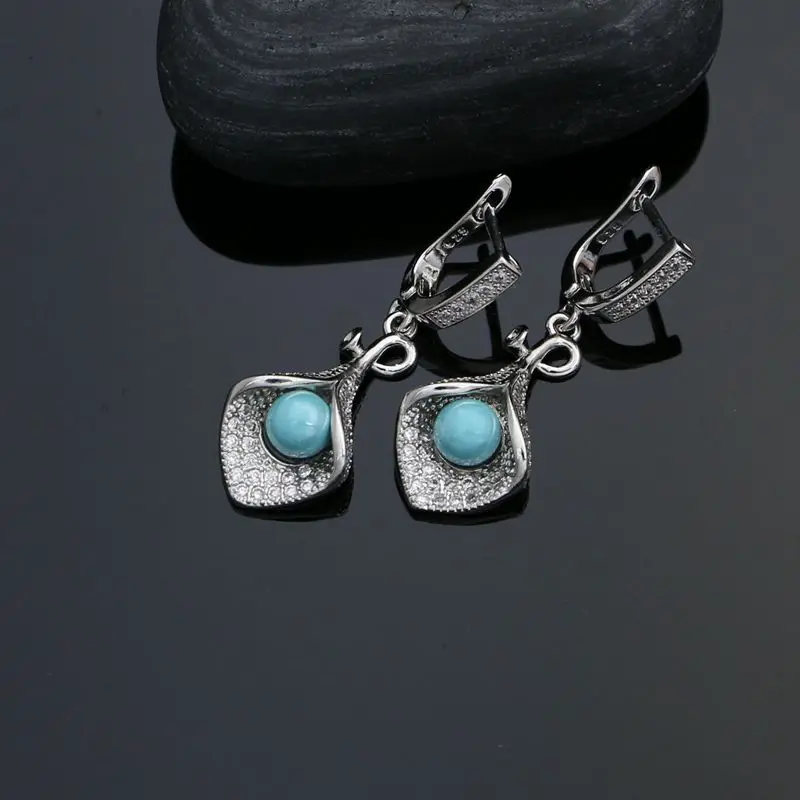 925 Silver Jewelry Sets For Women Party Accessories Blue Pearl Beads White Crystal Earrings Necklace Peandant Ring Set