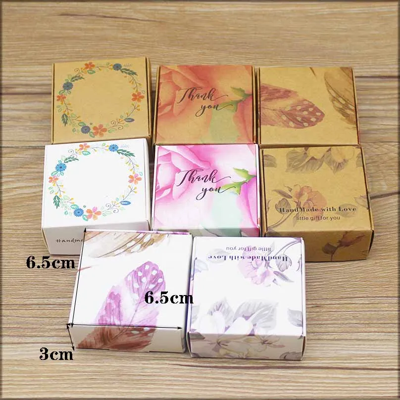 ZerongE jewelry10pc DIY THANK YOU gifts packag Vintage kraft flower Gifts box Packaging For Wedding home party suppiles