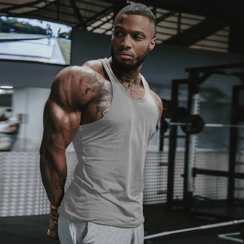 Men Gym Singlet Stringer Muscle Tank Tops Fitness Sport Shirt Y BACK Racer Workout Vest