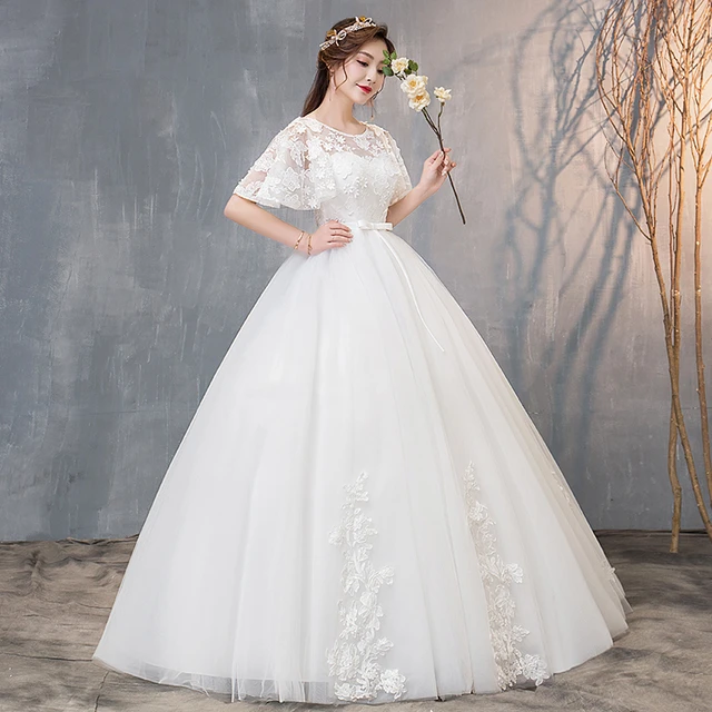 New Sweet Lace Wedding Dress Princess Floor Length Korean Style Batwing  Sleeves Beautiful Cute Asian Wedding Gowns 2021 - Wedding Dresses -  AliExpress