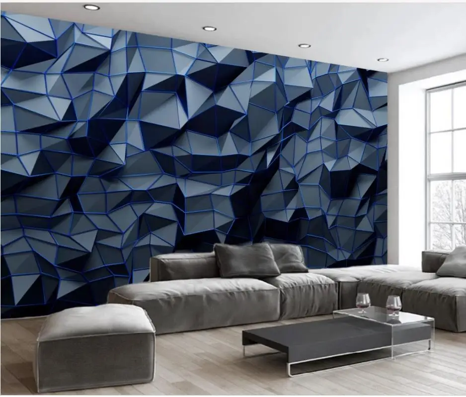 

blue wallpaper for walls 3 d for living room European retro abstract geometric background wall