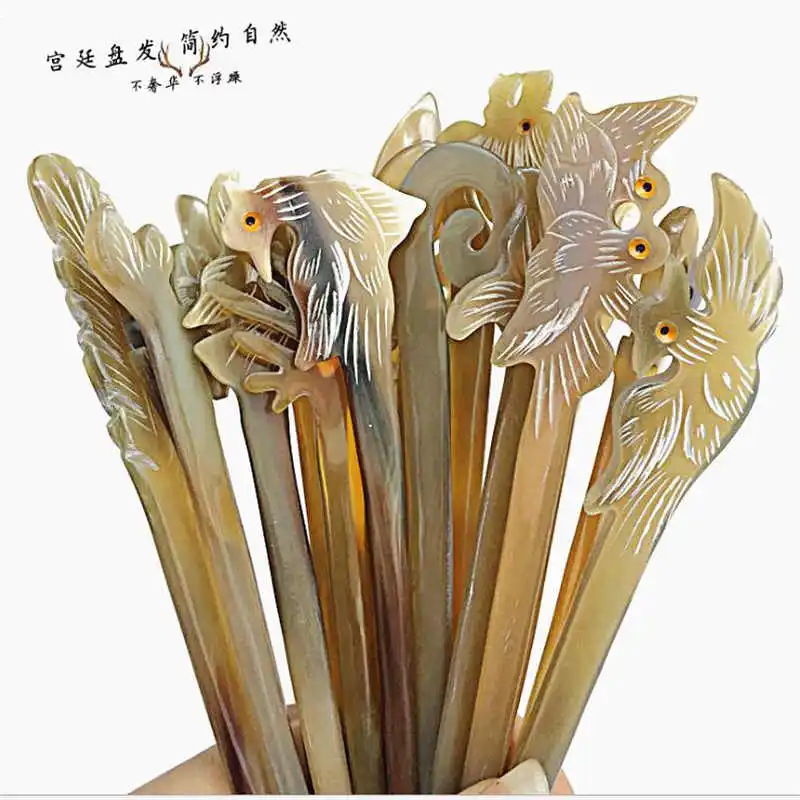 

10PCS Hairsticks Natural Yak Horn Carved Hairpins for Lady Many Designs Free Shipping L069