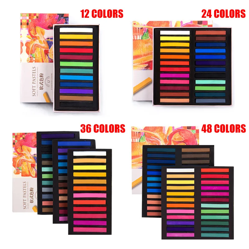 12/24/36/48 Colors Soft Pastel Set Square Pastels Chalks Artist Pastel Set Chalk Color Crayon Brush Stationery For Students