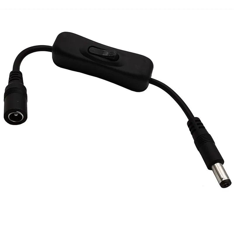 Удлинительный кабель 5,5 мм x 2,1 мм штекер-гнездо с переключателем ВКЛ/ВЫКЛ для светодиодной ленты 5050 3528, камеры видеонаблюдения 0,2 м