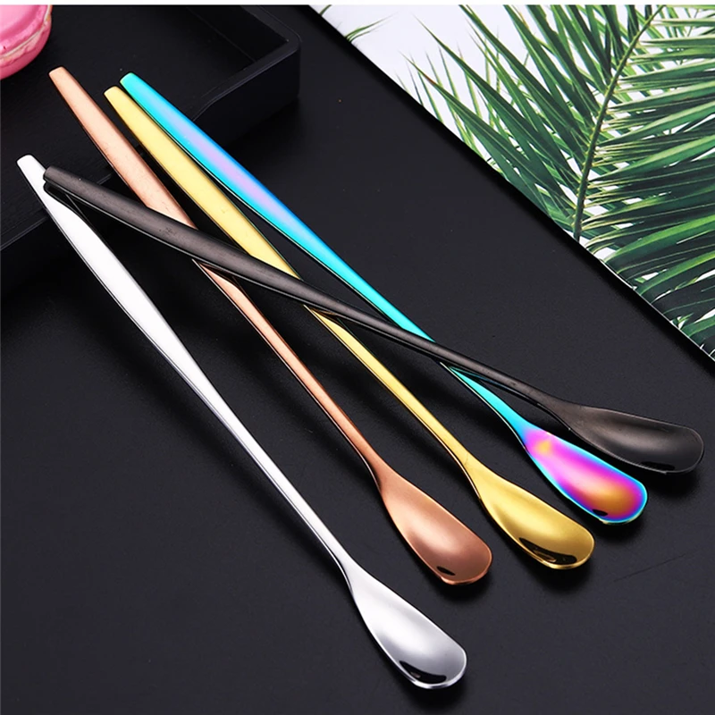 15.2 x 1.4CM Coffee Mixing Spoon Stainless Steel Long Handle Teaspoon Ice Cream Dessert Scoop Tableware Kitchen Supplies