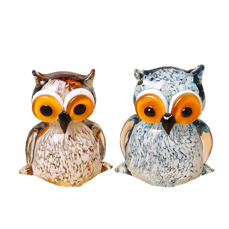 Crystal Owl Animal Figurines Glass Hand Blown Bird Ornaments Home Decor Statue Accessories Paperweight Decor Christmas Gift