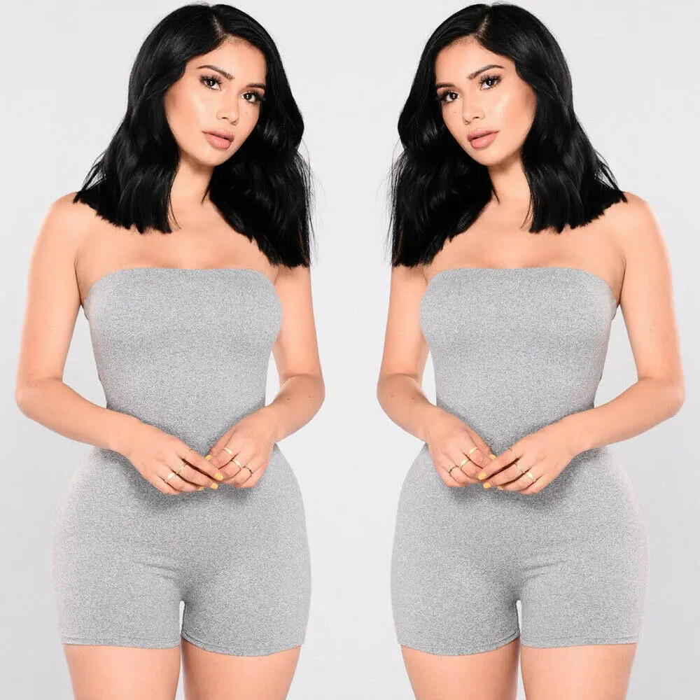 Hirigin Bodysuit tanpa lengan wanita, Jumpsuit Pullover celana pendek bahu terbuka tanpa lengan warna Solid musim panas mode baru