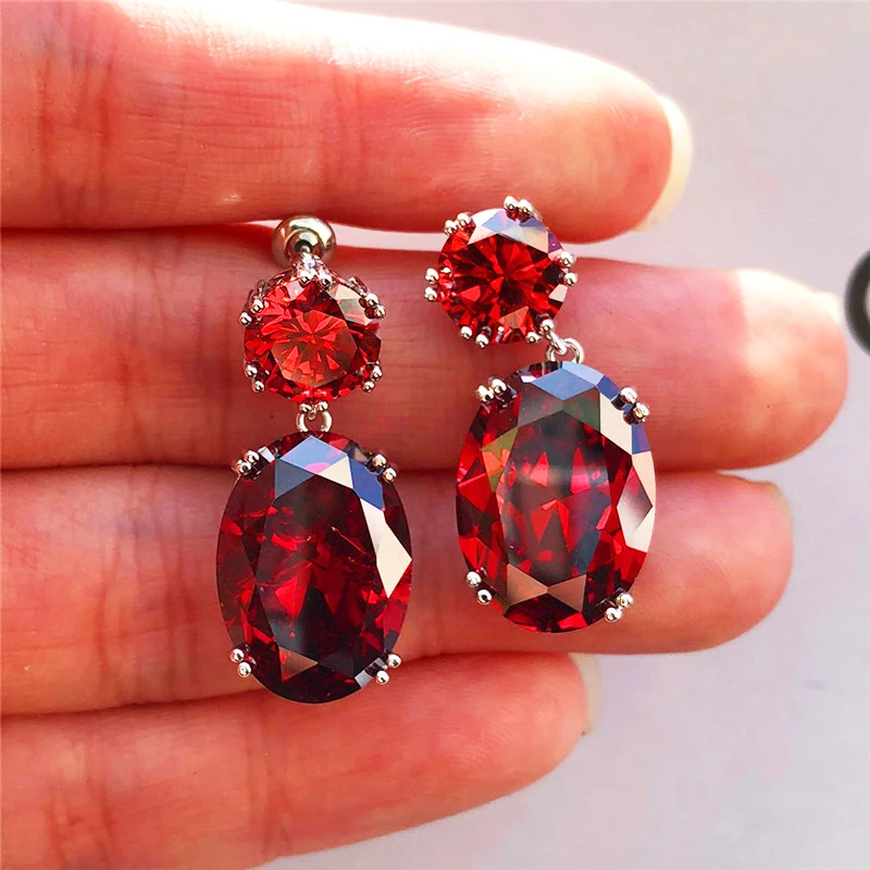 New Fashion Big Zircon Earrings Ladies Elegant Simple Earrings Blue Red Pendant Earrings Popular Jewelry