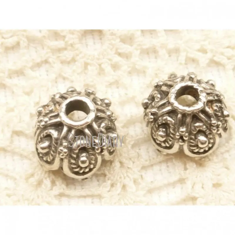 

FC20387 Large Ornate Silver Pewter Bead Cap Rustic Mykonos Casting Beads Tassel Cap Accessories 14x12mm