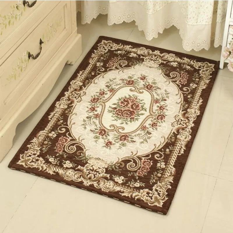 European alfombras para sala Jacquard Pastoral Carpet Home Bedside Rug Bedroom Entrance Door Mat Flower Home Parlor Area Rug