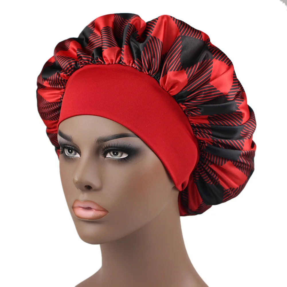 Extra Large Satin Bonnet Women Big Size Beauty Print Satin Silk Bonnet Sleep Night Cap Head Cover Bonnet Hat Wholesale