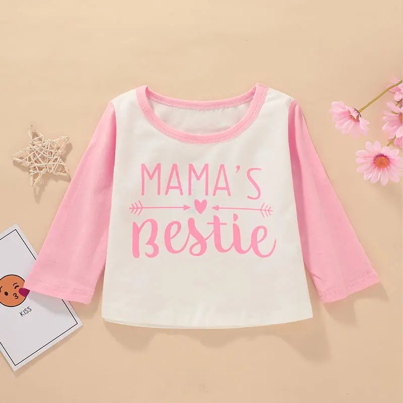 Mama's Bestie Newborn Baby T-shirts Toddler Girls Tops Infant Tee Cotton Long Sleeve Kids Clothes