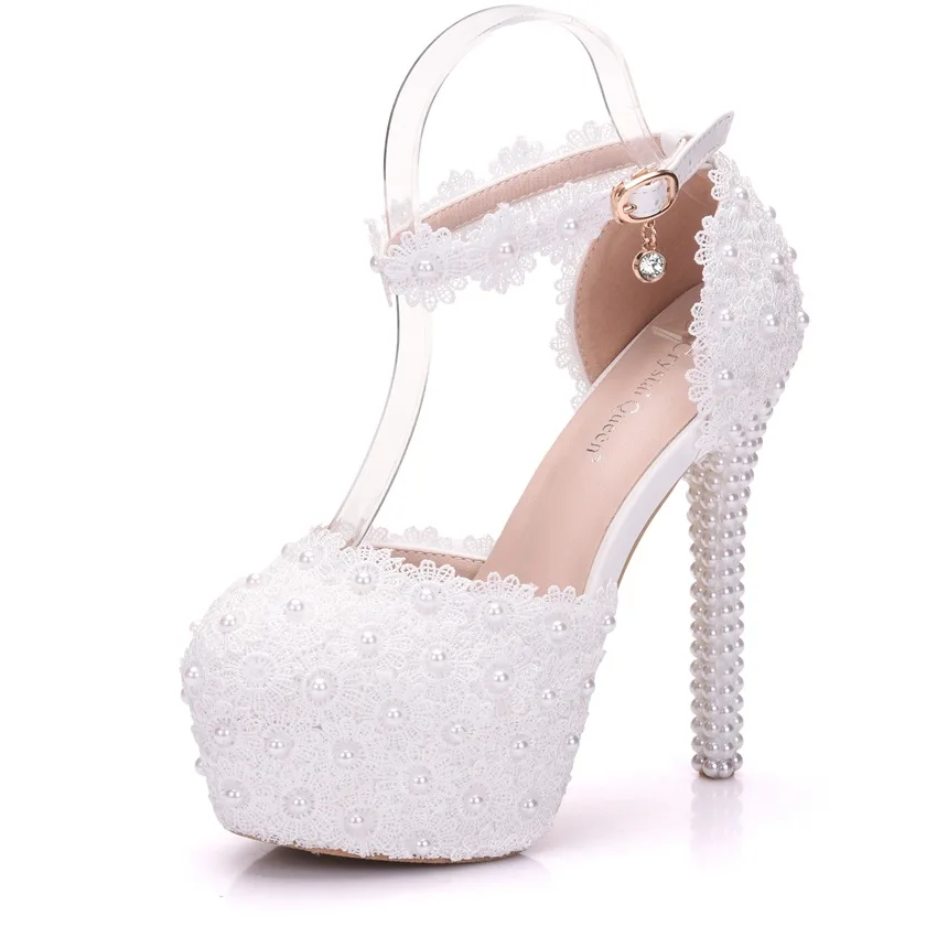 

New White Fashion Women White lace wedding shoes High Heels Lady Pointe Toe Sexy Classic Heels Pumps Female Wedding Bridal Shoes