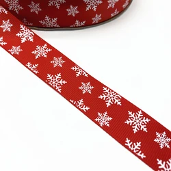 5 Yards/lot 25mm Christmas Ribbon Printed Snowflake Grosgrain  for Gift Wrapping Wedding Decoration Hair Bows DIY #RoLi