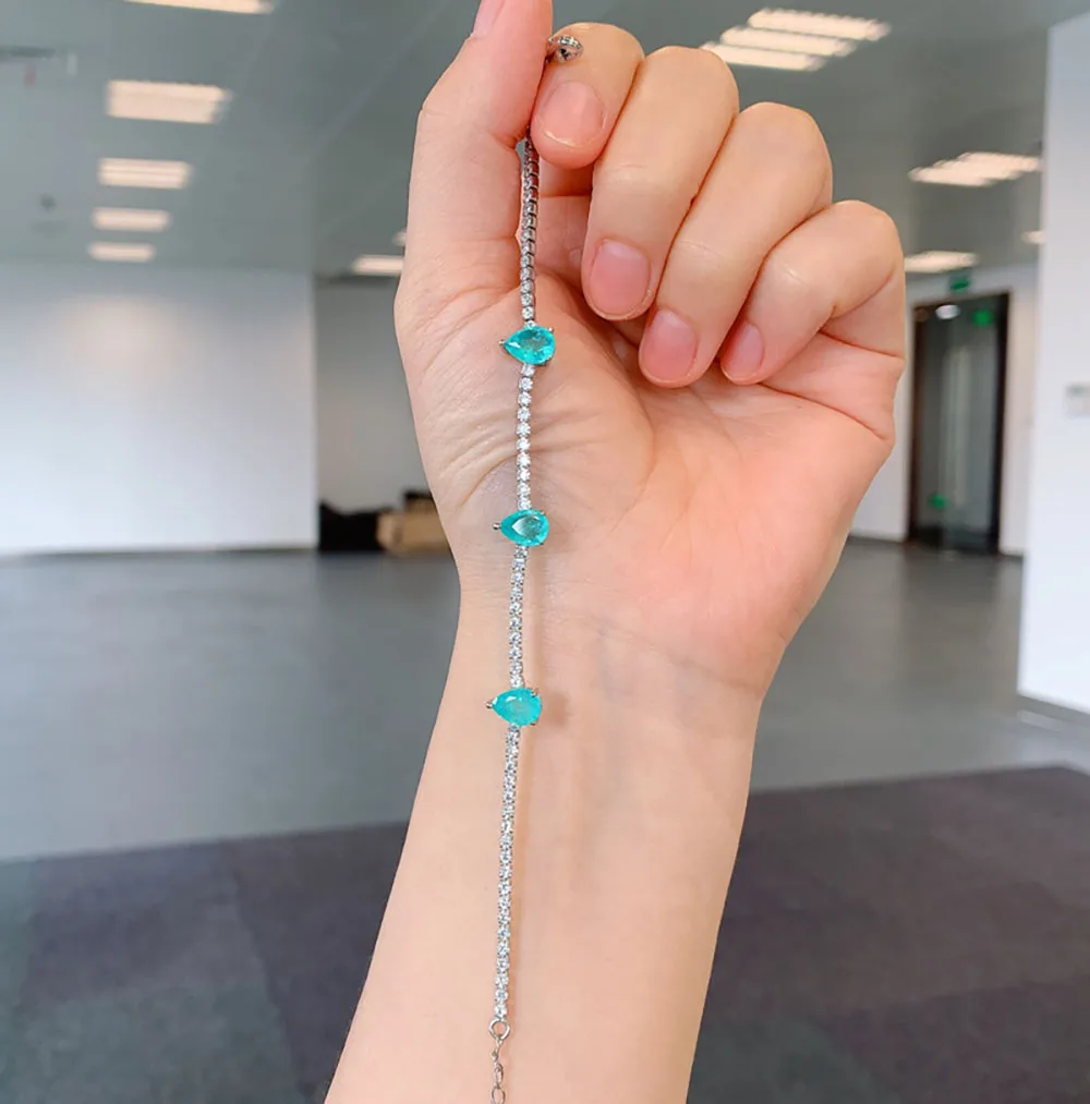السحر الكمثرى على شكل الزمرد روبي Paraiba التورمالين حبلا أساور للنساء الأحجار الكريمة سلسلة سوار غرامة مجوهرات هدية عيد ميلاد #3