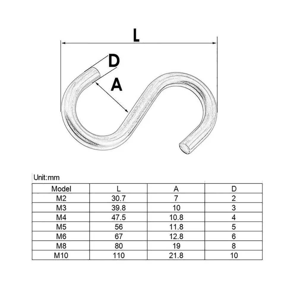 S-Shape Hooks Office/Home Essential M2-M10 Multifunction Storage Hooks Kitchen Clothes Hanger Hanging 304 Stainless Steel Hook