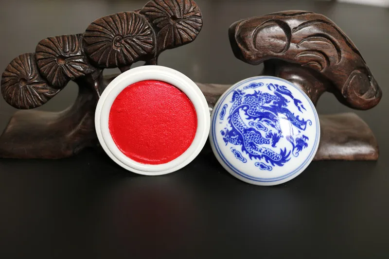 Red Inkpad With Round Blue And White Porcelain Ceramic Box Calligraphy Signature Seals Name Stamp Cinnabar Pad Paper Box Packed