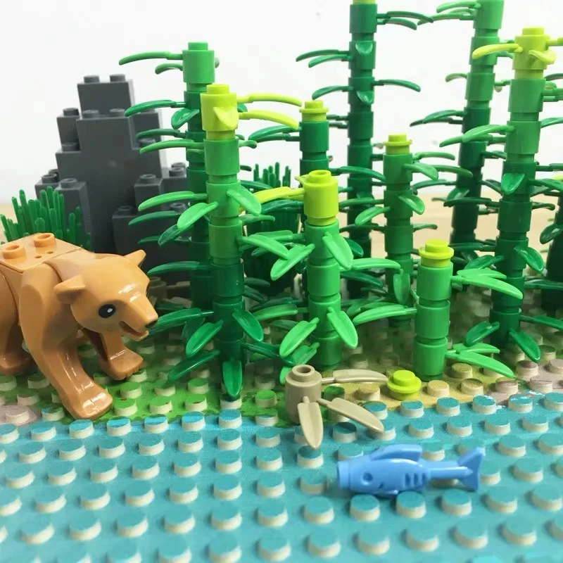 MOC Parts Building Blocks Rainforest Jurassic Dinosaurs Park Animal Green Grass Jungle Bush Flower Tree Plants Brick Toys Gift