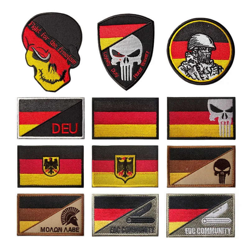 Skull Germany Flag Eagle Patch German DEU MilitaryTactical Hook Back Patch Subdued Emblem Molle for Cloth