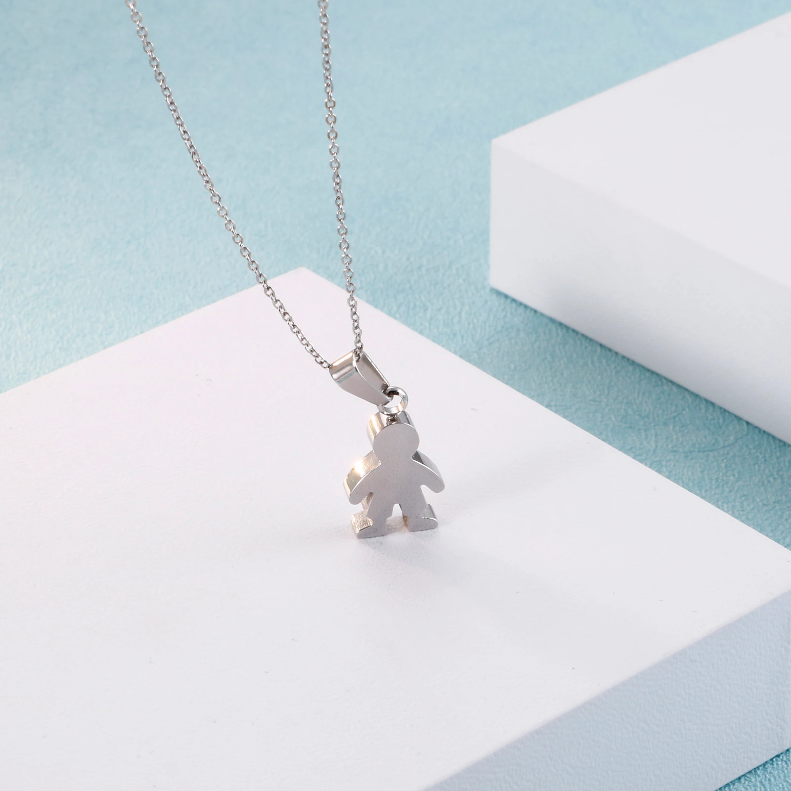 Stainless Steel Boy Girl Kids Pendant Necklace Women Child Birthday Silver Gold Color Choker Necklace Family Jewelry