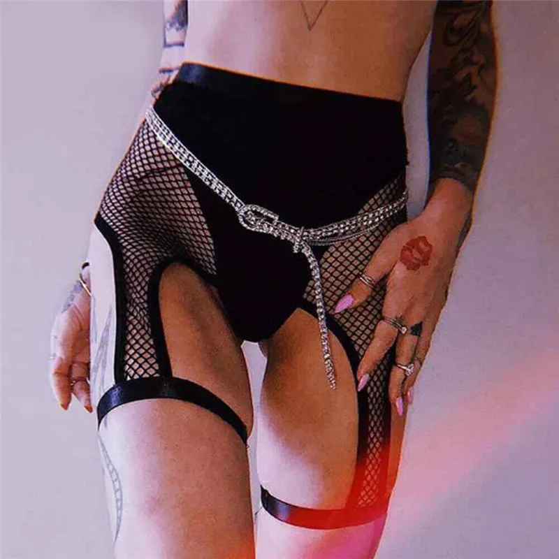 

Sexy Womens Elastic High Waist Sexy Fishnet Garter Women Lace Garter Belt Thigh-Highs Stockings Suspender G-string Set Leggings