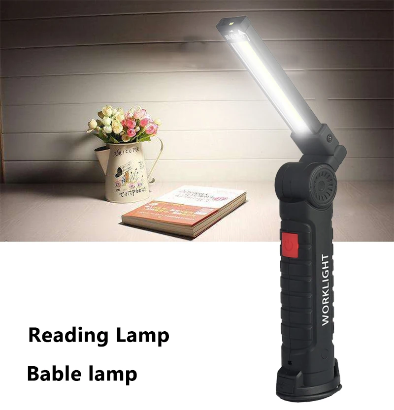 Built-in Battery COB LED Working Lamp Flashlight USB Rechargeable Torch 3 Mode Flash Light with Magnet Portable Camping Lantern