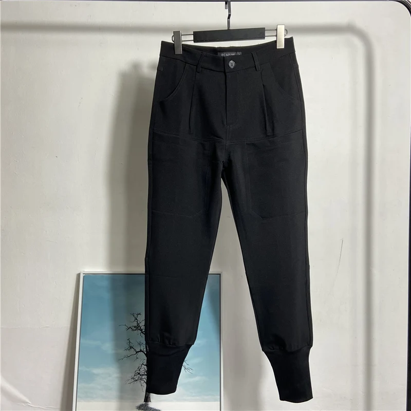 

Men's Pants Spring And Autumn New Slim Pure Color Simple Black Casual Versatile Large Pants