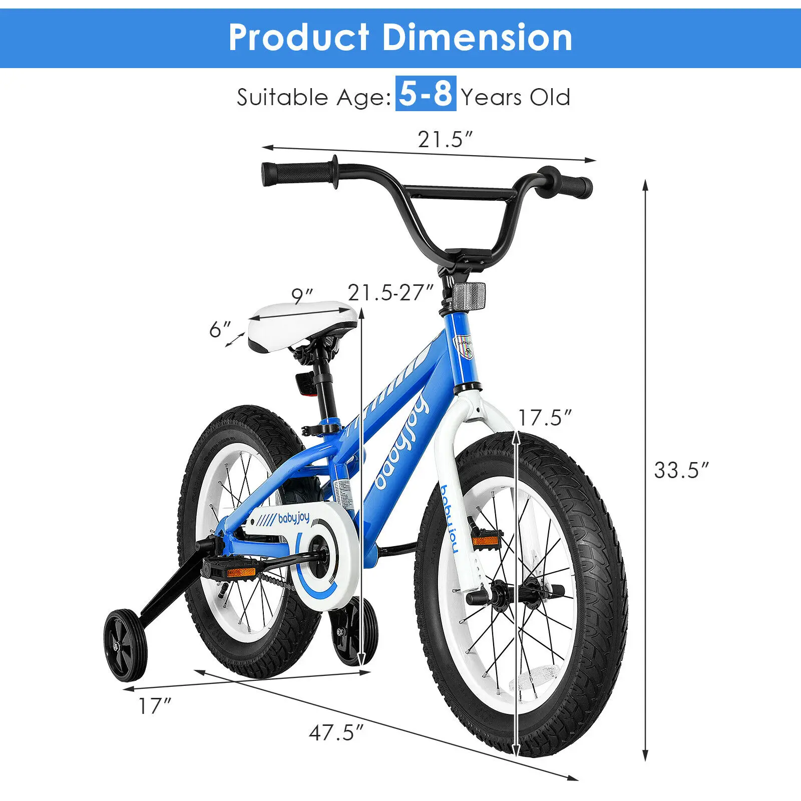 Babyjoy 16 "crianças bicicleta com rodas de treinamento para 5-8 anos de idade meninos meninas ty328026bl