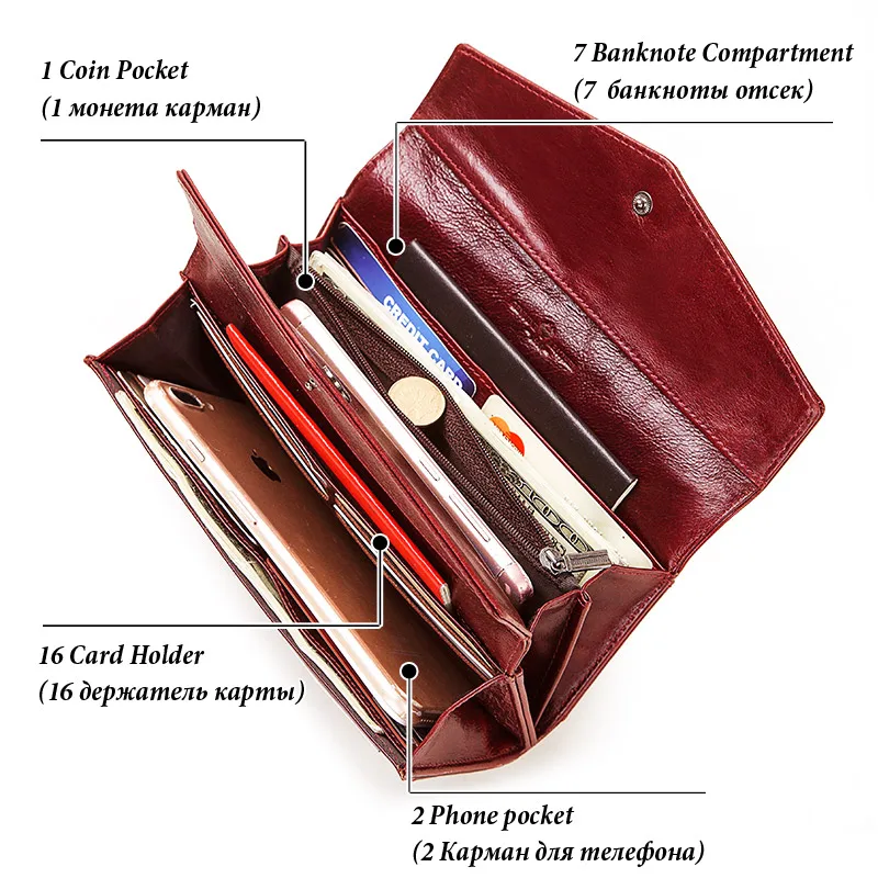 GZCZ Rfid Fashion Women Clutch Leather Wallets Long Style Multi-Functional Coin Purse Portomonee Clamp For Phone Handy Passport