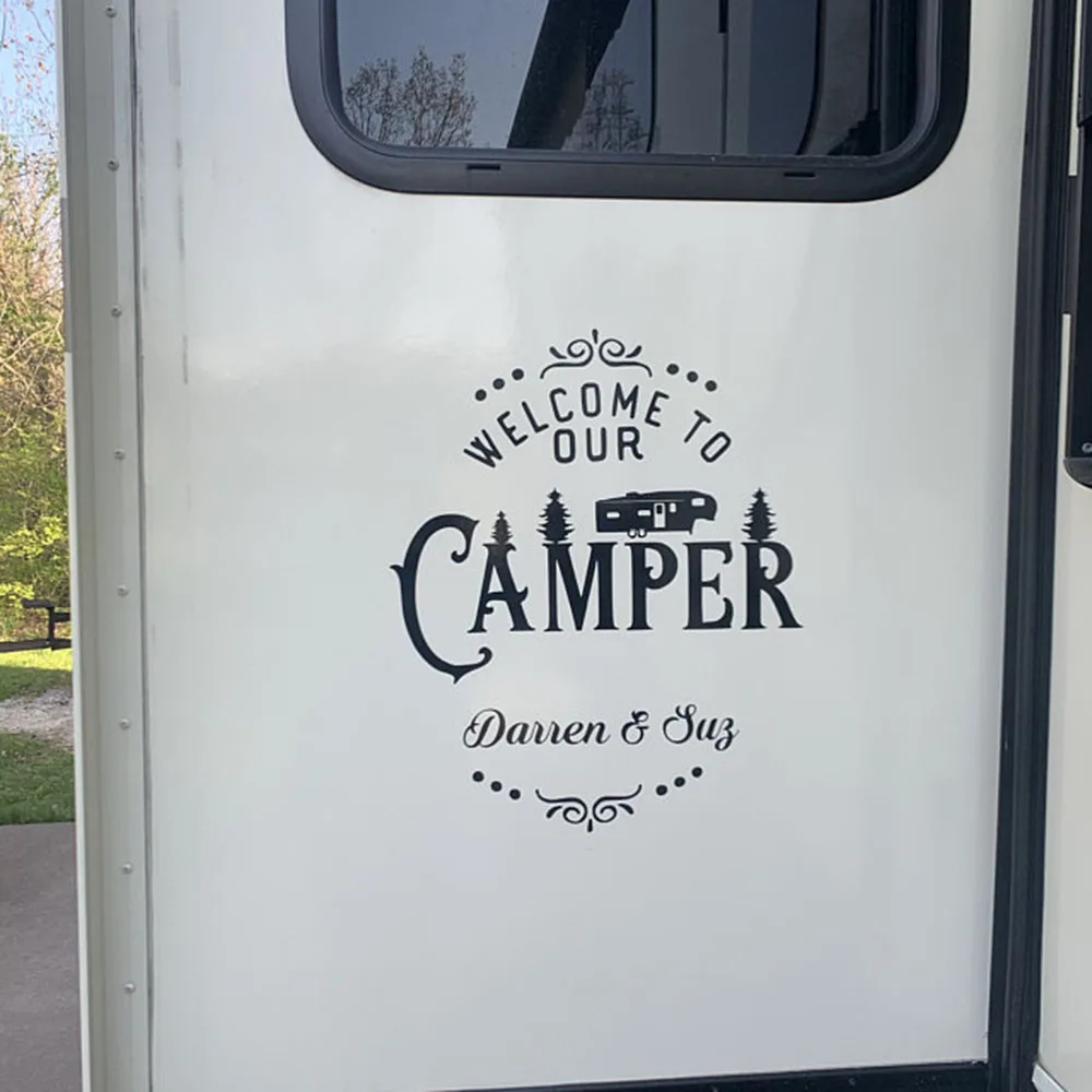 Nome personalizzato Camper Decal Welcom al nostro Camper Camping RV Sticker SUV Car Vehicle