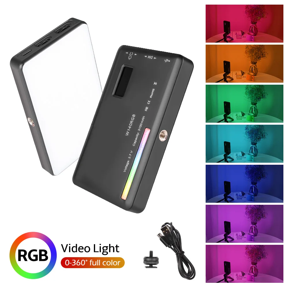 SH LED Camera Light W140 RGB Video Light 2500-9000K 3100mAh With Diffuser Effect Vlog Fill Light Photography Lighting