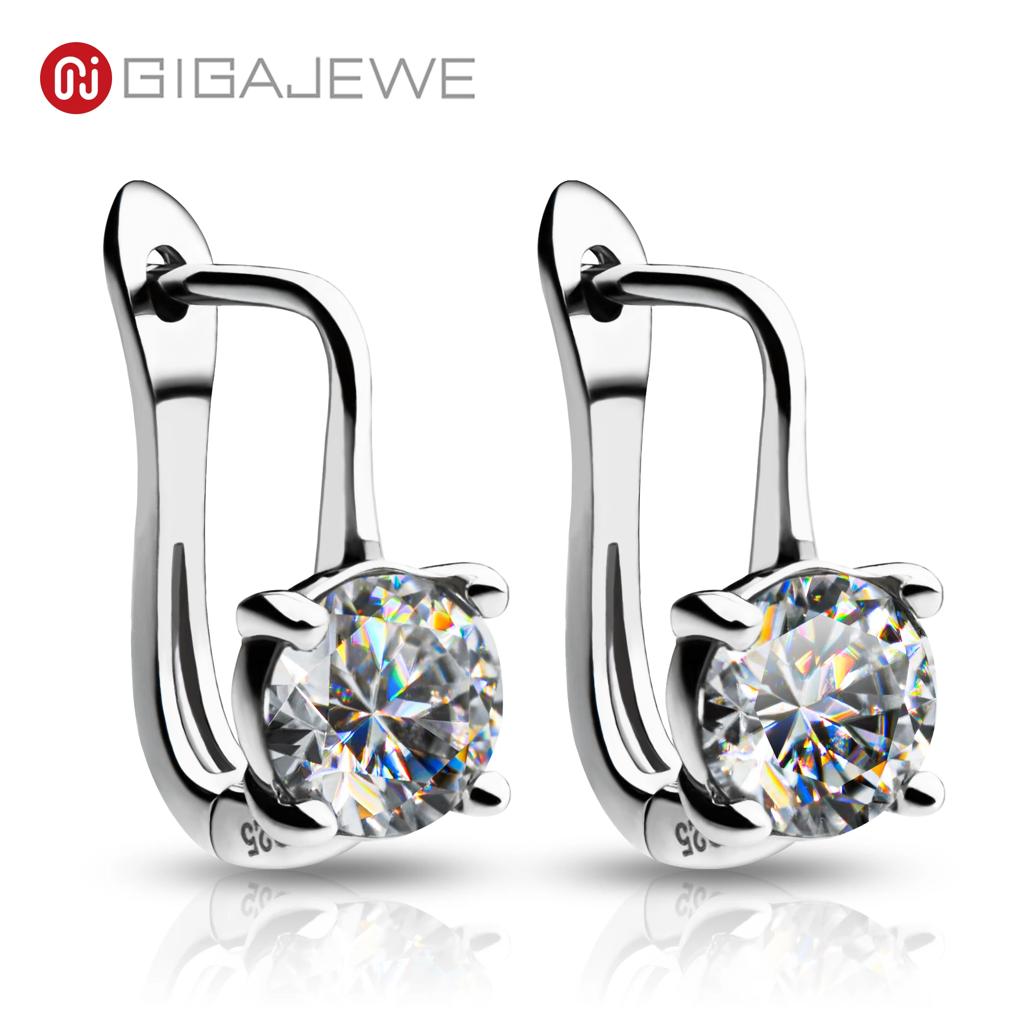 GIGAJEWE Moissanite D Color VVS1 łącznie 2ct S925 srebrny kolczyk 18K Test diament powlekany złotem przeszedł biżuterię kobieta dziewczyna prezent