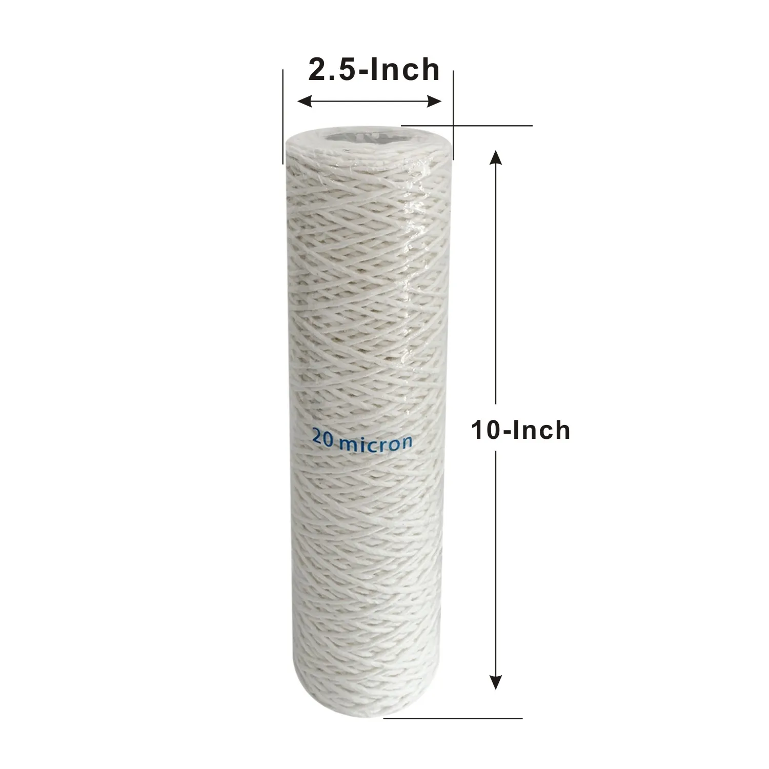 Filtro a cartuccia di ricambio avvolto in filo di cotone da 20 Micron con anima in acciaio inossidabile, 2.5 "x 10" , anti alta temperatura