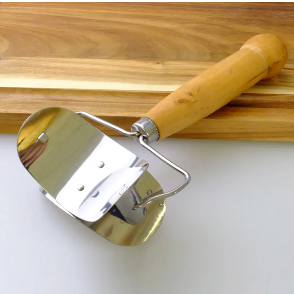 Durable Portable Kitchen Pastry Wrap Stainless Steel Mold Cutting Paste Wooden Handle Dough Ball Kitchen Tools Gadgets 18x7.2cm