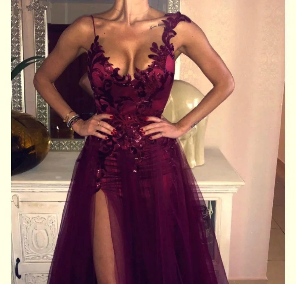 Customized Elegant Grape Purple Lace A-Line Tulle Prom Dress Formal Women Holiday Wear Celebrity Party Evening Gowns Plus Size