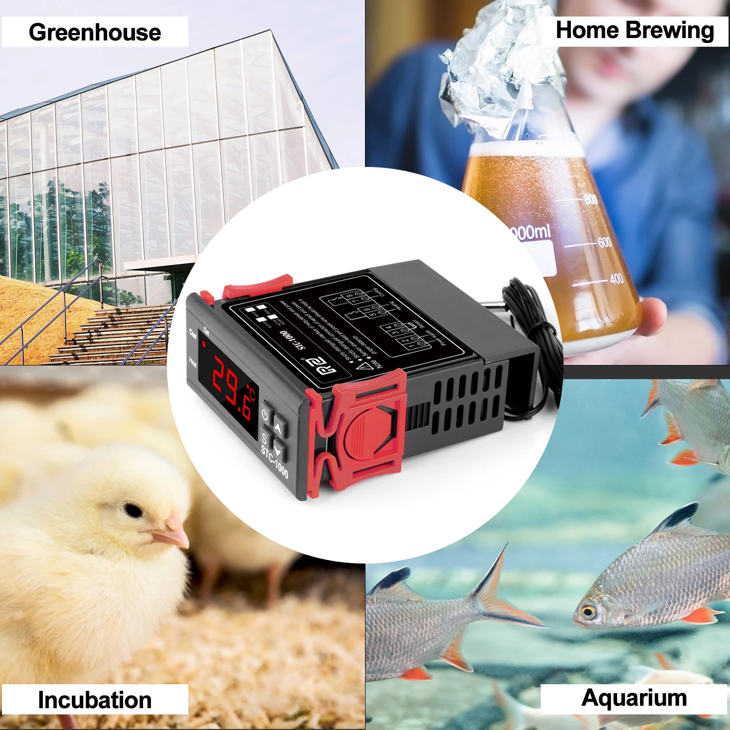 Termostato del termoregolatore di Digital LED del regolatore di temperatura di RZ per il STC-1000 di raffreddamento 12V 24V 220V del riscaldamento del relè 10A dell'incubatore