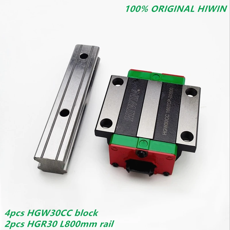 100% Original HIWIN 4pcs HGW30CC linear flanged carriage blocks + 2pcs Linear guide HGR30 -800mm rails for CNC