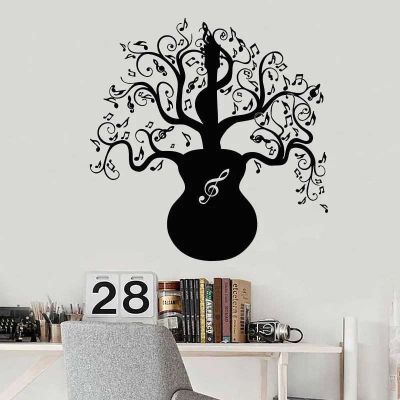 Music Tree Wall Decal Creative Guitar Notes Branches Nature Vinyl Window Stickers Musical Store Studio Interior Decor Mural E583